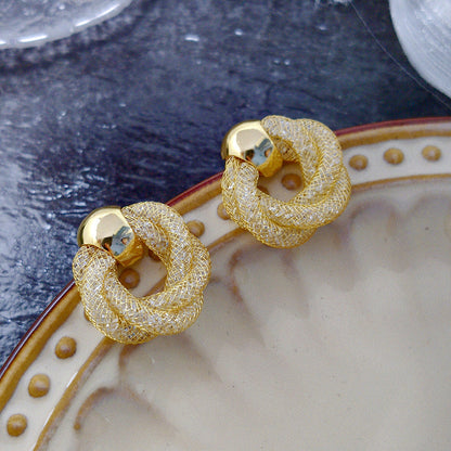 Women's Retro Metal Mesh Circle Ear Niche Rings