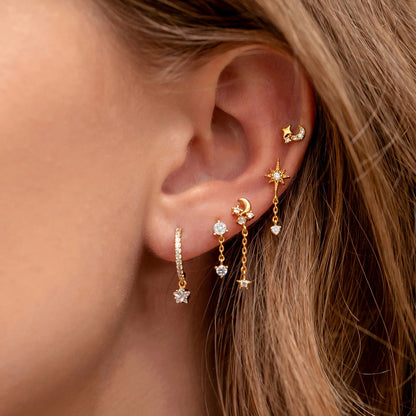 Set Star Moon Element Ear Fashion Earrings