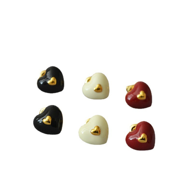 Simple Enamel Drip Glazed Heart Brass Gold Earrings