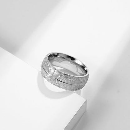 Steel Carved Basketball Frosted Titanium Plated Rings
