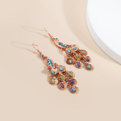 Style Long Fashion Retro Big Peacock Earrings
