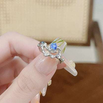 Women's Niche Bag Blue Zircon High-grade Irregular Pleated Rings