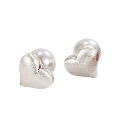Women's Silk Heart Pearl Design High-grade Retro Earrings