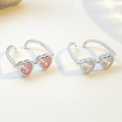 Pink Heart-shaped Glasses Fashion Creative Design Rings