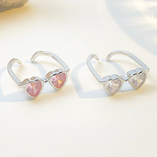 Pink Heart-shaped Glasses Fashion Creative Design Rings