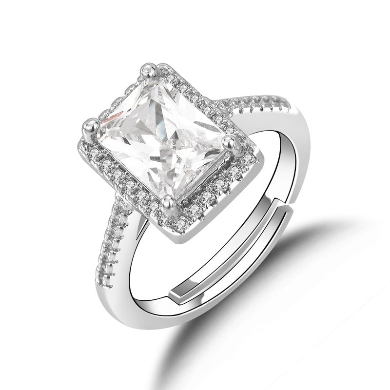 Women's Simple Square Diamond Super Flash Proposal Rhinestone Double Layer Rings
