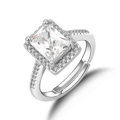 Women's Simple Square Diamond Super Flash Proposal Rhinestone Double Layer Rings