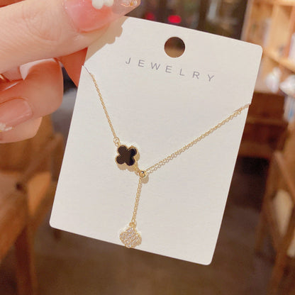 Fashionable Simple Rhinestone Four-leaf Flower Drawable Necklaces
