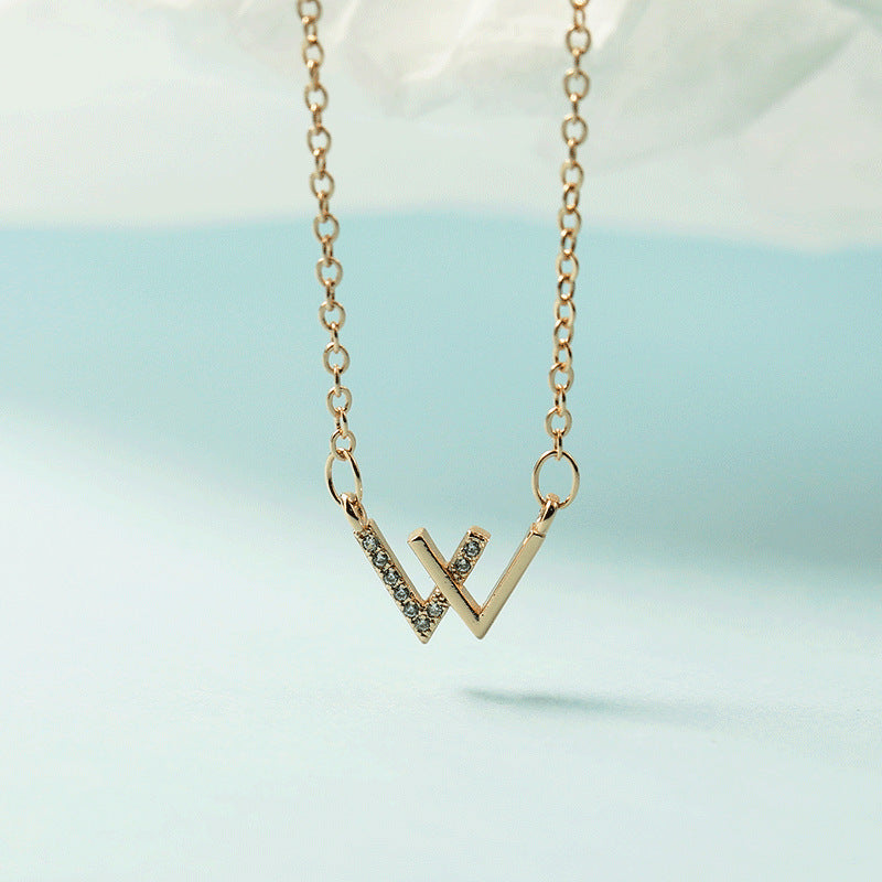 Women's Double V-shaped Korean Style Simple Letter Collarbone Trendy Necklaces
