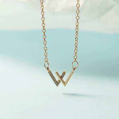 Women's Double V-shaped Korean Style Simple Letter Collarbone Trendy Necklaces