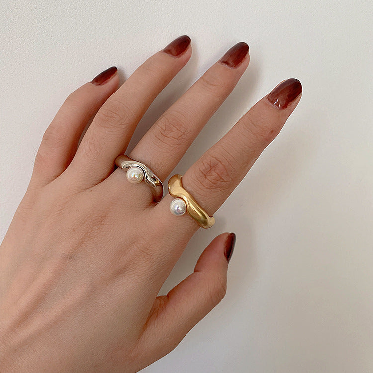 Matte Metal Open-end Pearl Female Simple Rings