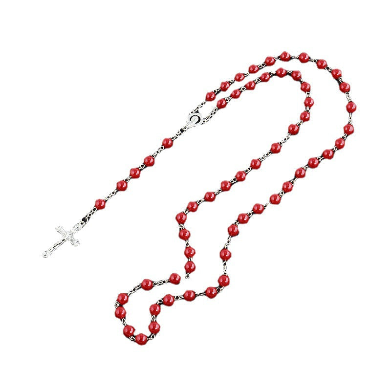 Pearl Cross Beads Long Handmade Unisex Textured Tassel Necklaces