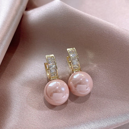 Women's Pink Pearl Fashionable High-grade Light Luxury Minority Earrings