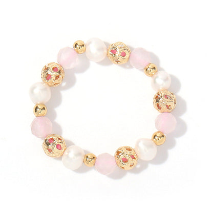 Freshwater Pearl Stretch Strawberry Quartz Pink Crystal Rings