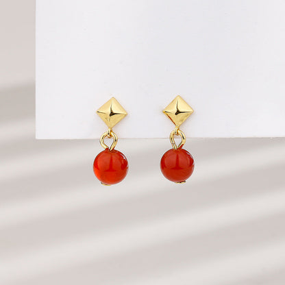 Women's Agate Bean Retro Simple Square Small Earrings