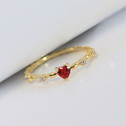 Women's Elegant Red Zircon Peach Heart Romantic Heart-shaped Rings