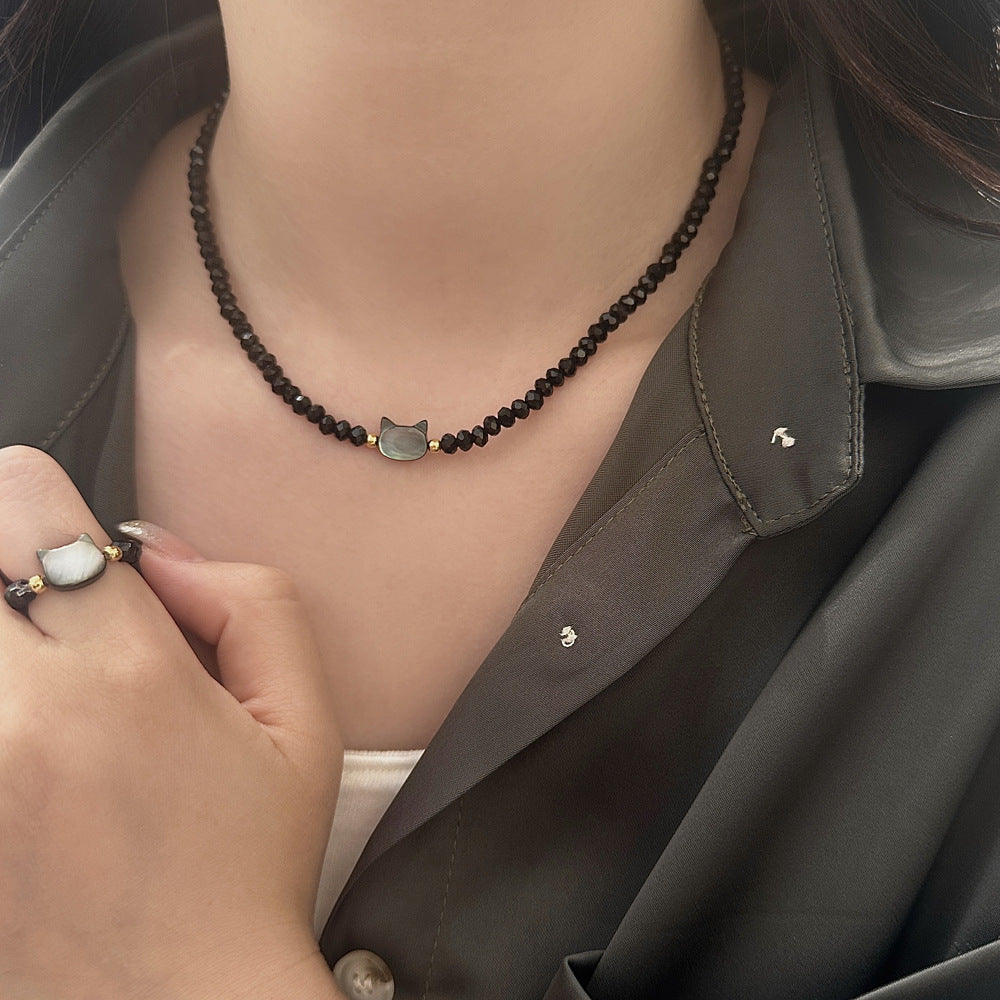 Colorful Kitty Black Crystal High-grade Daily Wear Necklaces