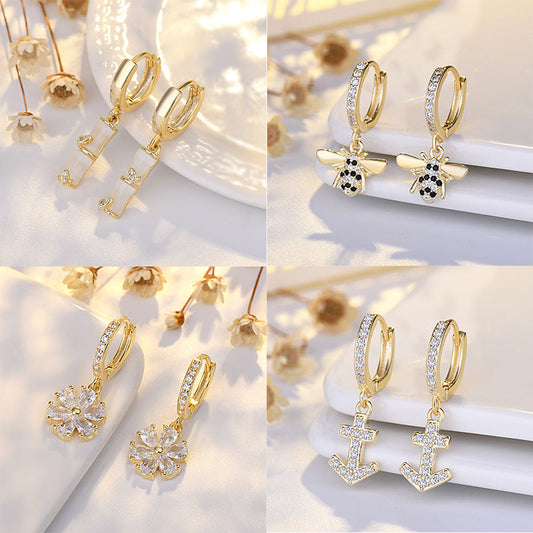 Sier Heart-shaped Ear Clip Female Fresh Refined Rhinestone Earrings