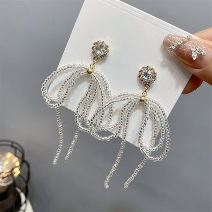 Long Full Diamond Design Bow High Profile Fashion Female Earrings