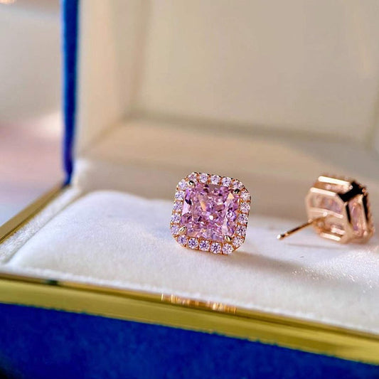 Style Female Temperament Princess Square Zircon Earrings