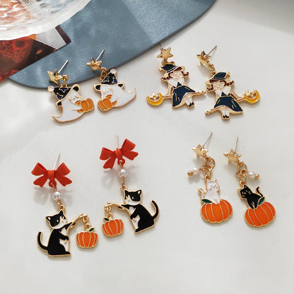 Halloween Pumpkin Lamp Ear Funny Creative Cute Earrings
