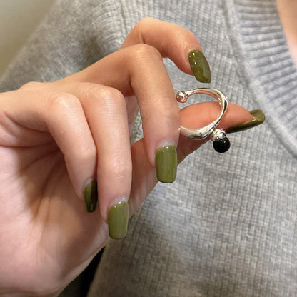 Sier Black Agate French Retro Ball Rings