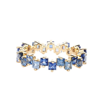 Women's Blue Rainbow Gold-plated Inlaid Color Sapphire Rings