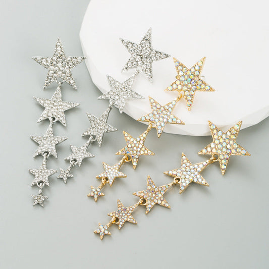 Trendy Diamond Five-pointed Star Graceful Long Rings
