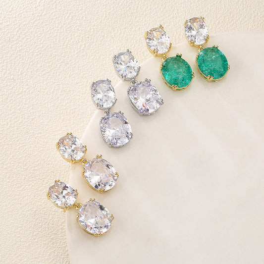Autumn Personality Retro Oval Zircon Female Earrings