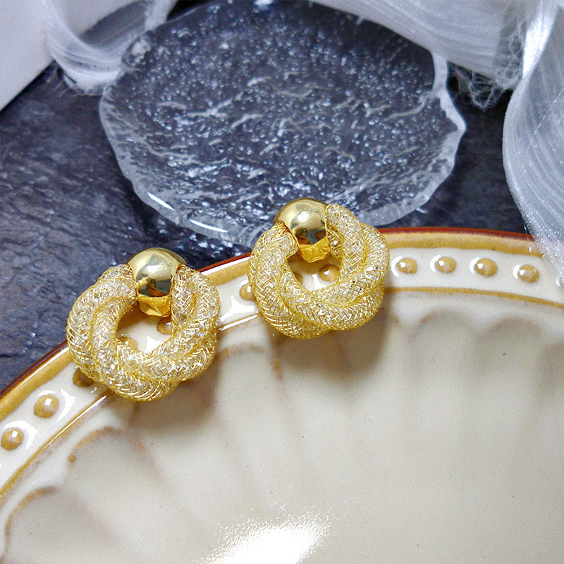 Women's Retro Metal Mesh Circle Ear Niche Rings