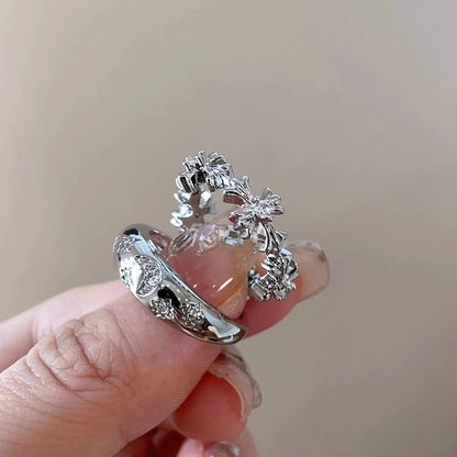 Women's Cold Style Zircon Cross Open Adjustable Rings