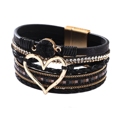 Women's Bohemian Heart Shape Rhinestone Magnetic Gift Bracelets
