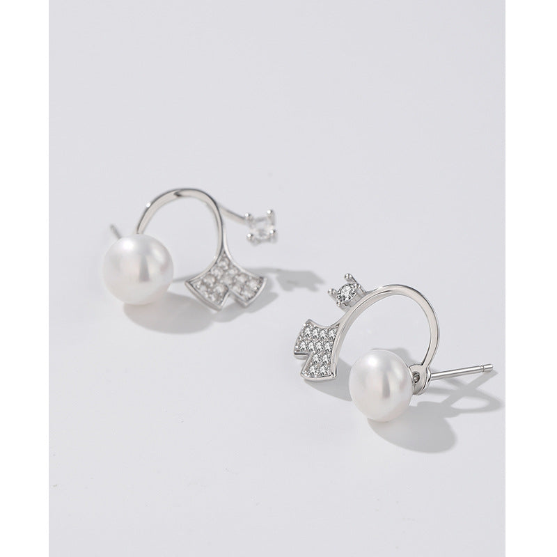 Women's Ginkgo Leaf Freshwater Pearl Ear Korean One Pair Wear Earrings