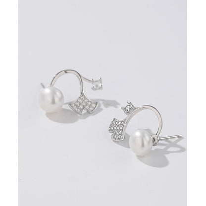 Women's Ginkgo Leaf Freshwater Pearl Ear Korean One Pair Wear Earrings