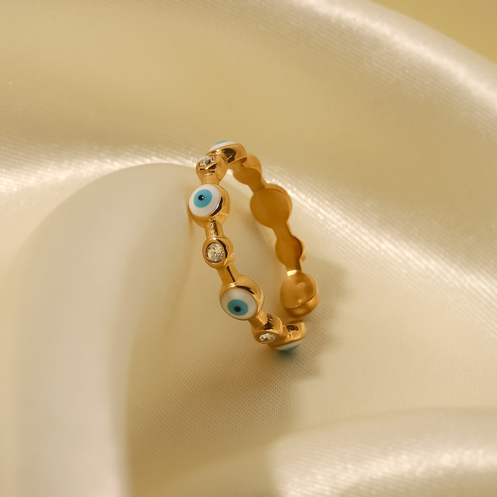 Women's Gold-plated Stainless Steel Devil's Eye Open Rings