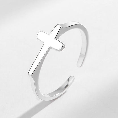 Women's Sier Glossy Cross Cold Style Minimalist Rings