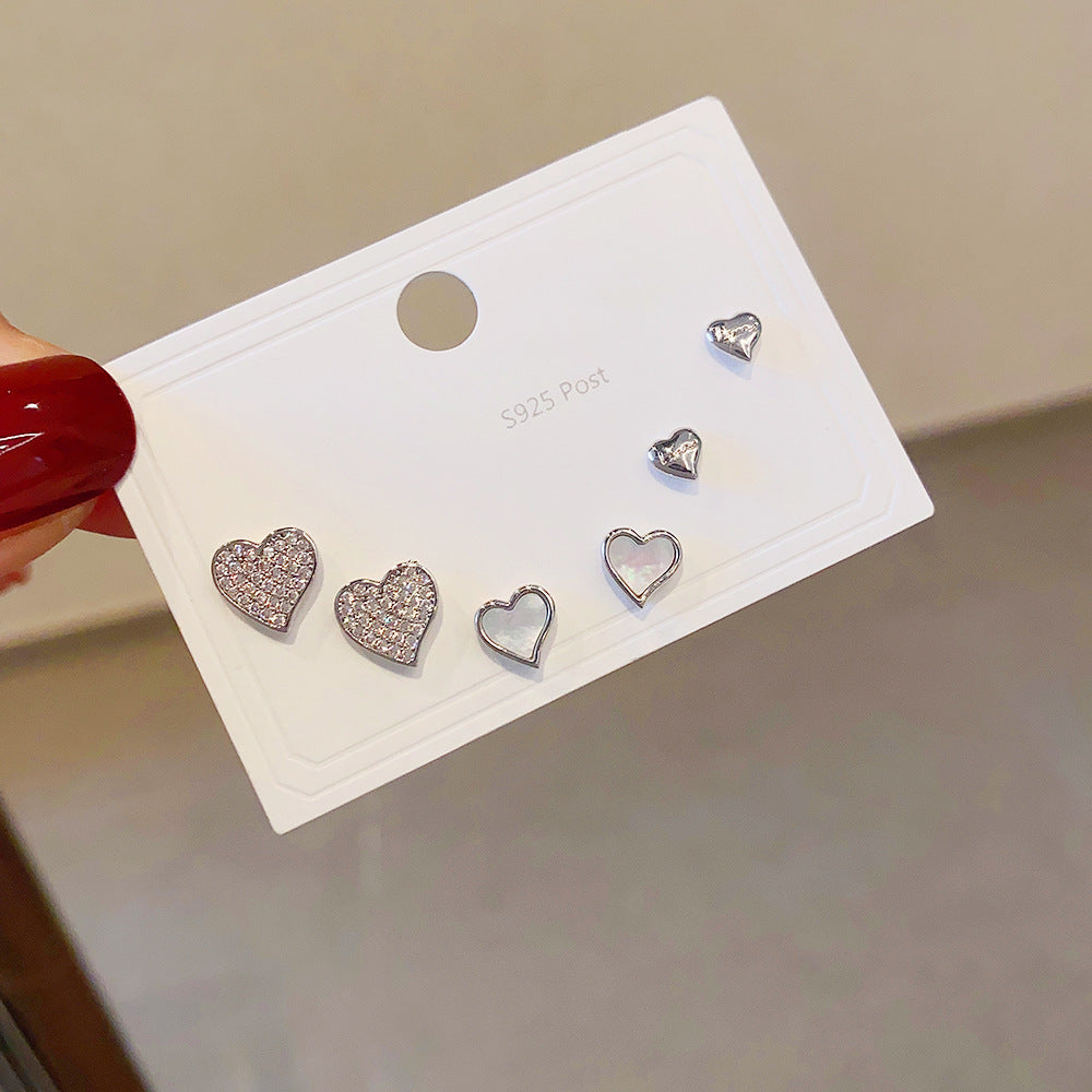 Women's Fashion Sier Set One Card Three Small Ear Needle Earrings