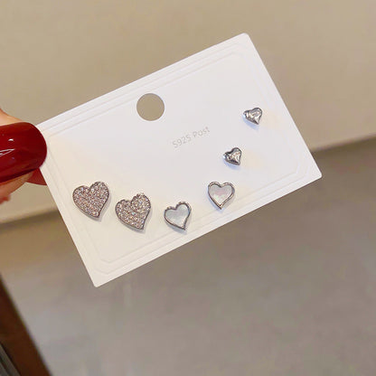 Women's Fashion Sier Set One Card Three Small Ear Needle Earrings