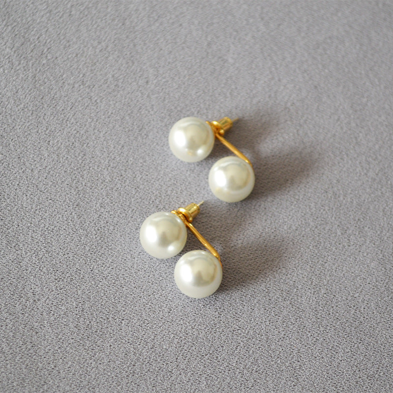 Women's Style Chic Elegant Double Pearl Detachable Sier Pin Earrings