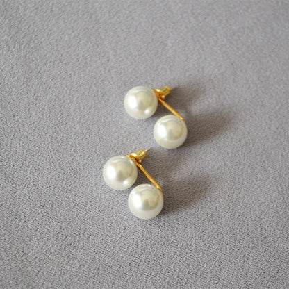 Women's Style Chic Elegant Double Pearl Detachable Sier Pin Earrings