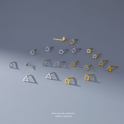 Women's Hollow Geometry Small Ear Simple Niche Design Light Rings