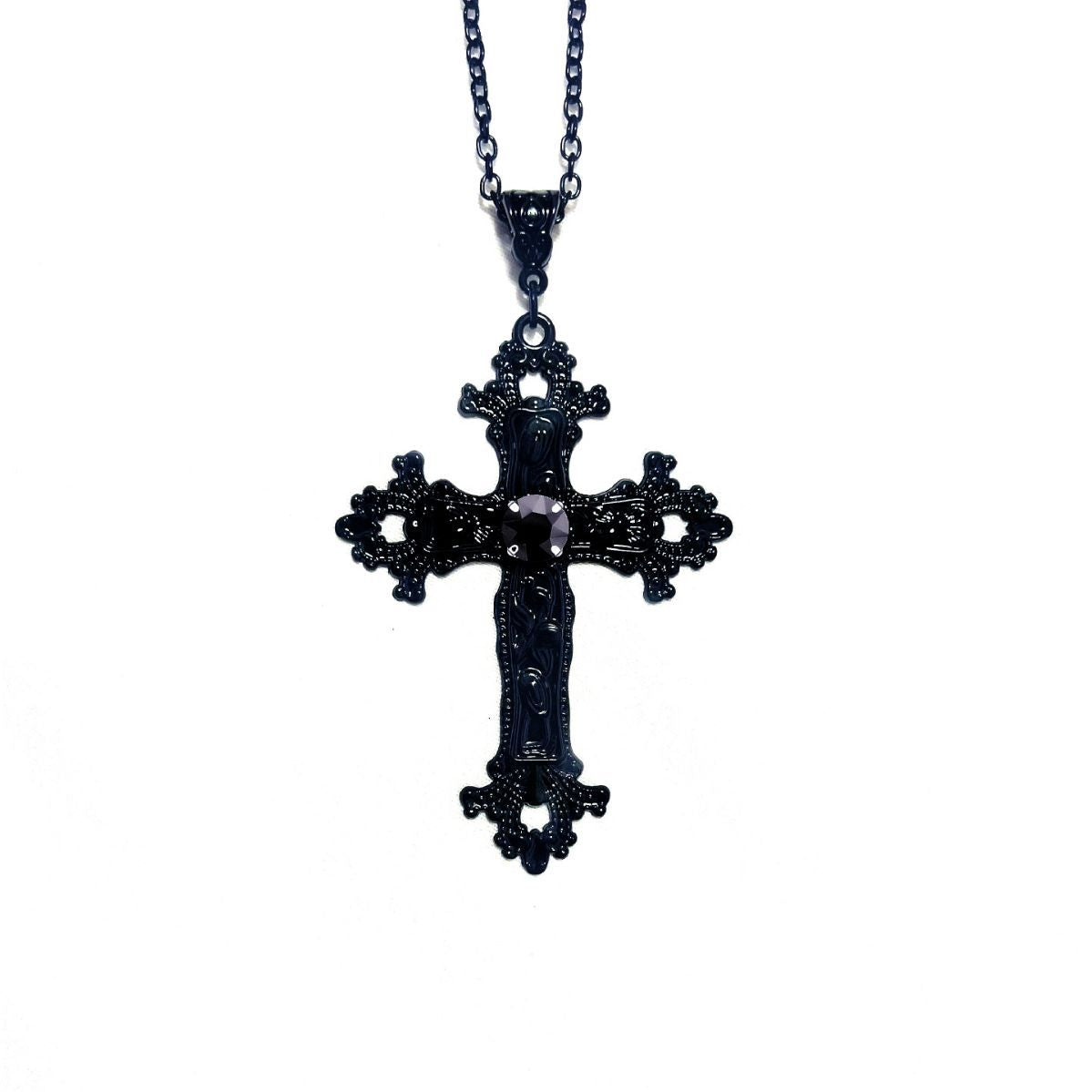 Black Cross Diamond Gothic Punk Aesthetic Necklaces
