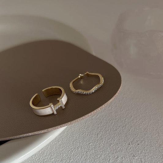 Style Vintage Zircon Dripping Oil Metal Open Suit Female Rings