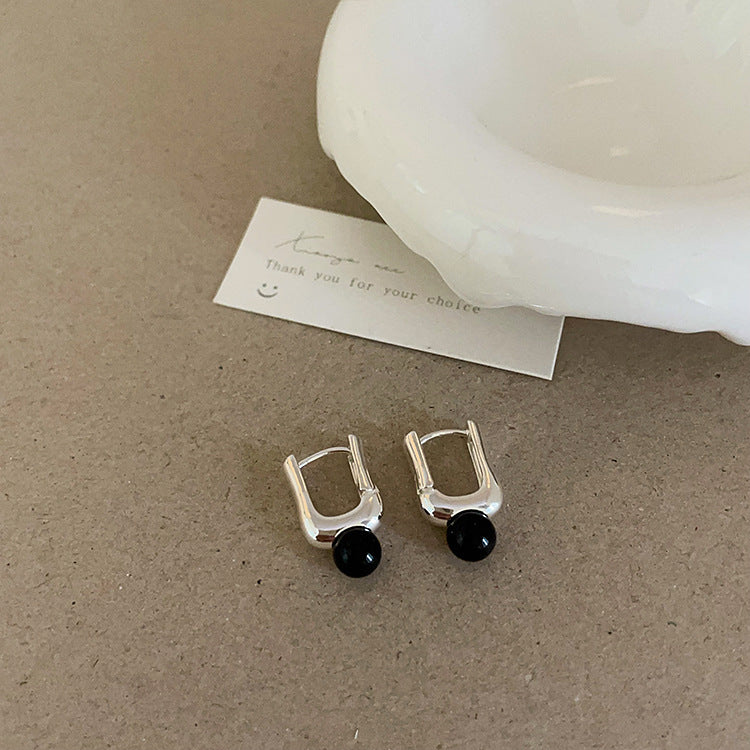 Design Black Natural Stone Pearl Metal Female Niche Retro Earrings