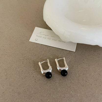 Design Black Natural Stone Pearl Metal Female Niche Retro Earrings