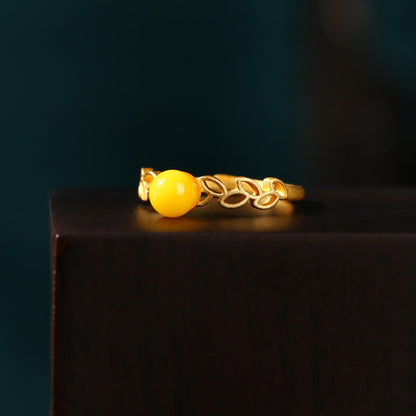 Wheat Branch Buds Inlaid Imitation Beeswax Amber Rings