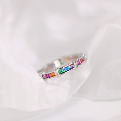 Rainbow Zircon Female Niche Design Simple Rings