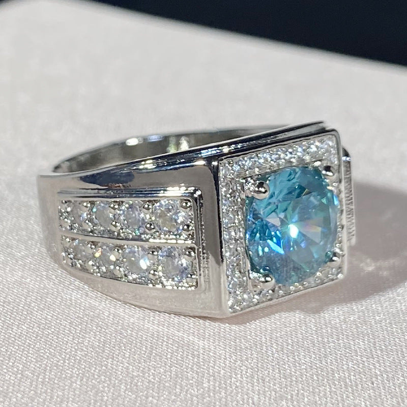 Men's Hearts And Arrows Blue Green Zircon Moissanite Rings