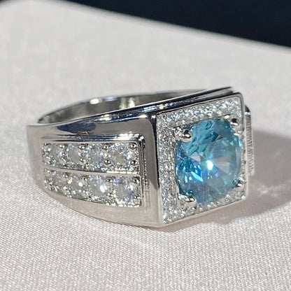 Men's Hearts And Arrows Blue Green Zircon Moissanite Rings