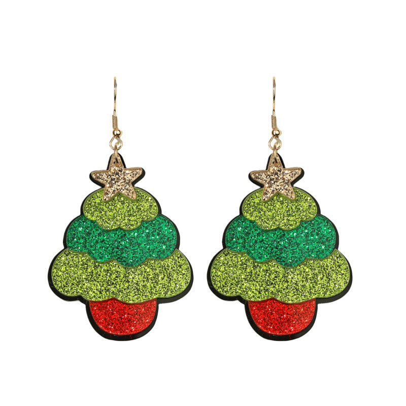 Cute Creative Christmas Tree Elk Acrylic Earrings
